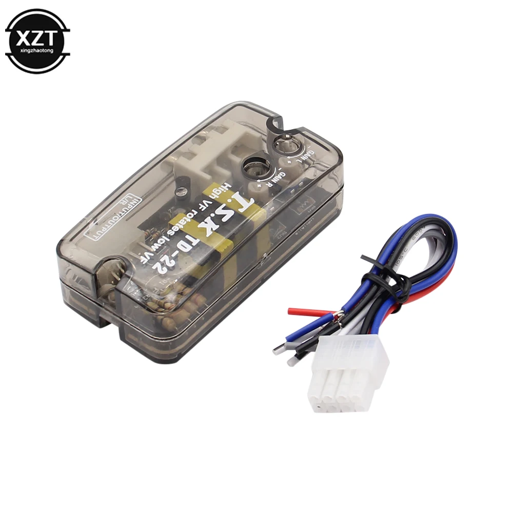 1PC 새로운 자동 자동차 오디오 변환기 12V RCA 스테레오 높은 낮은 조정 가능한 주파수 라인 스피커 레벨 어댑터 지연 기능