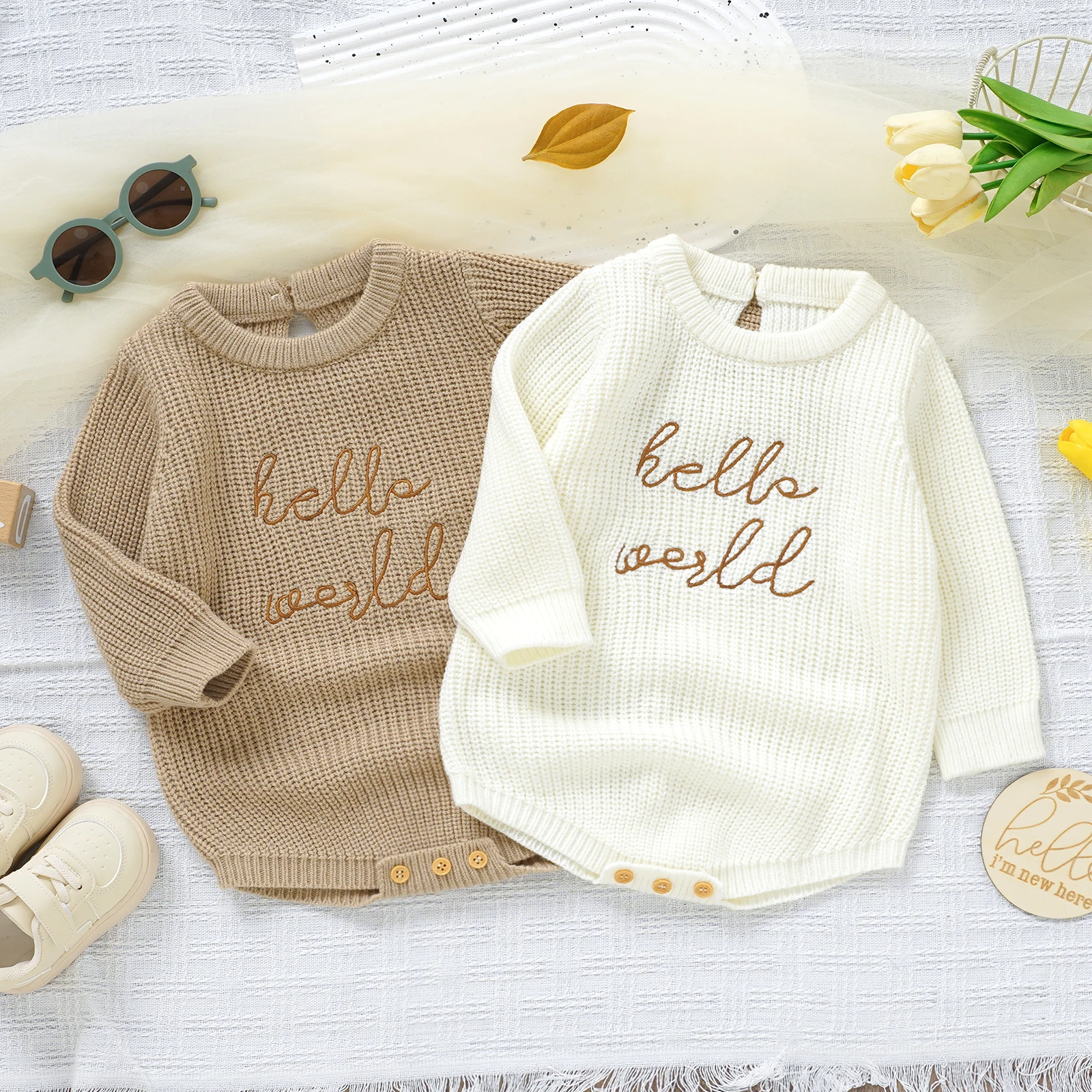 Baby Knit Romper Winter Autumn Girls Boys Sweater Bodysuits Fashion Letter Embroidery Long Sleeve Infant Clothes Kids Knitwears
