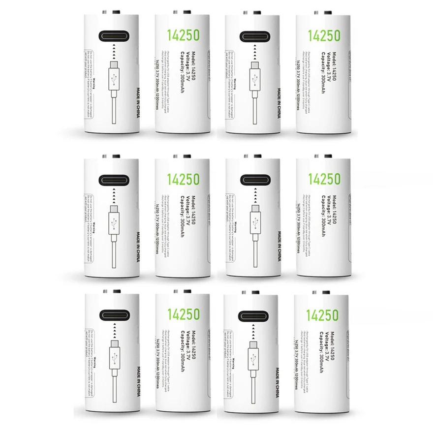 

12pcs/lot New 14250 3.7V 300mAh rechargeable lithium battery USB rechargeable sensor battery charging via type-c charging cable
