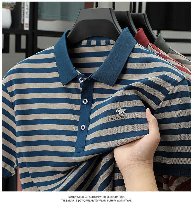 Men Striped Short Sleeve Polo Shirt Business Collar Casual Breathable Comfortable Top 8 undefined