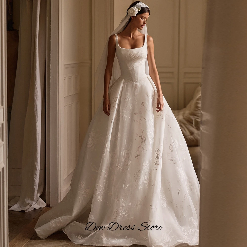 Temperament A-Line Sleeveless Vestido De Novia Customized Appliques Organza Wedding Dress Modern Zipper Back Robe de mariée