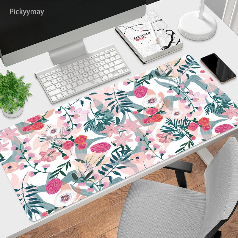 Flower Mouse Pad para Computador Tapete de Mesa Grande Computador Mousepad Borracha Macia Mause Pad Aquarela Arte Office pc Keyboard Desk Mat Xxl - Imagem 2