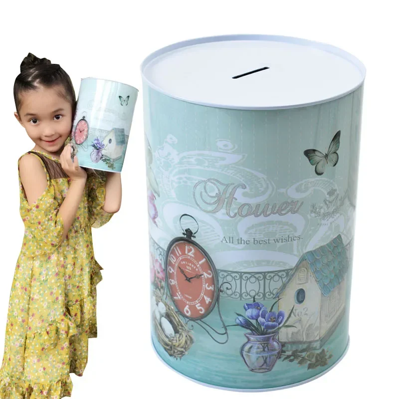 Large Piggy Bank Safe Money Box Kids Wedding Tinplate Tin Classic Black Counter Coin Bank Cash Tirelire Money Saving Box FP003 5