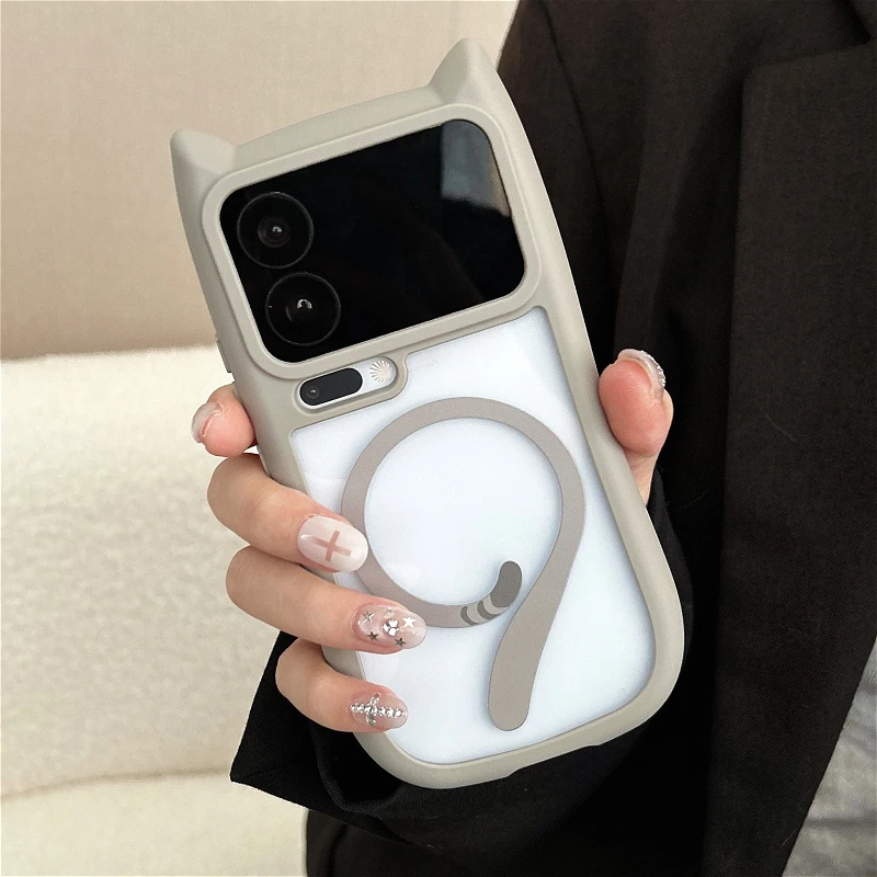 Niedliche 3D-Katzenohr-Magnet-Hülle für XiaoMi 17 Pro Max 15 14 Pro 15Ultra 14Ultra 5G für Magsafe-Ladefunktion Transparente Abdeckung Funda