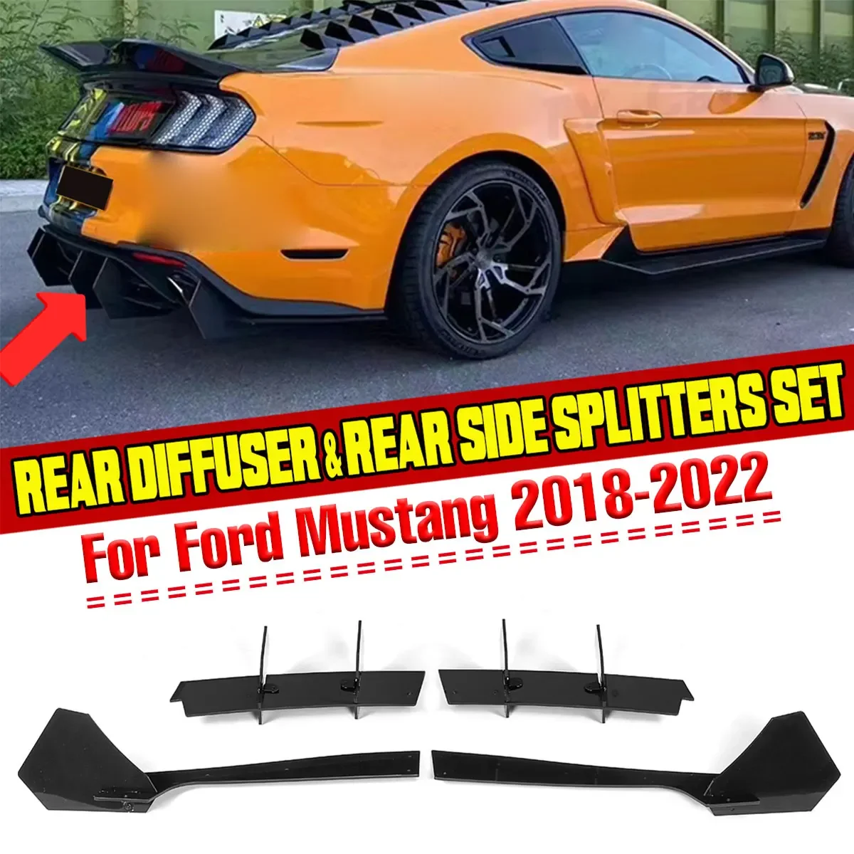 

Новый разветвитель для губ заднего бампера автомобиля, спойлер, дефлектор шасси, передняя сторона заднего бампера, щитки для Ford, для Mustang 2018-2022, комплект кузова