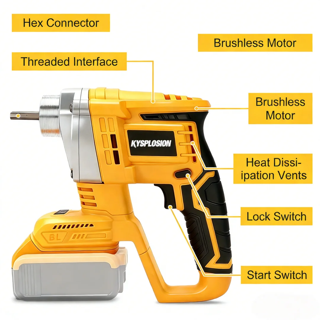 Cordless Electric Concrete Vibrator with Shaft Rod For Dewalt 20V battery Mixing
