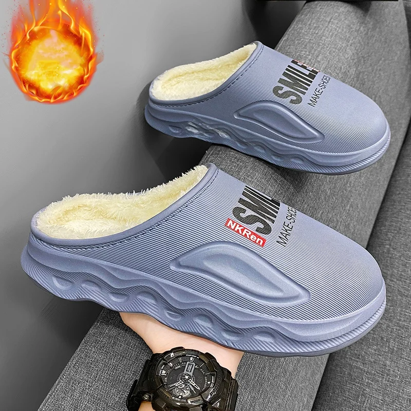 Autumn and Winter Cotton Slippers for Men and Women, Fleece-Lined Warm Cotton Shoes, Lightweight, Non-Slip, Waterproof, Indoor and Outdoor Thick-Soled Slippers