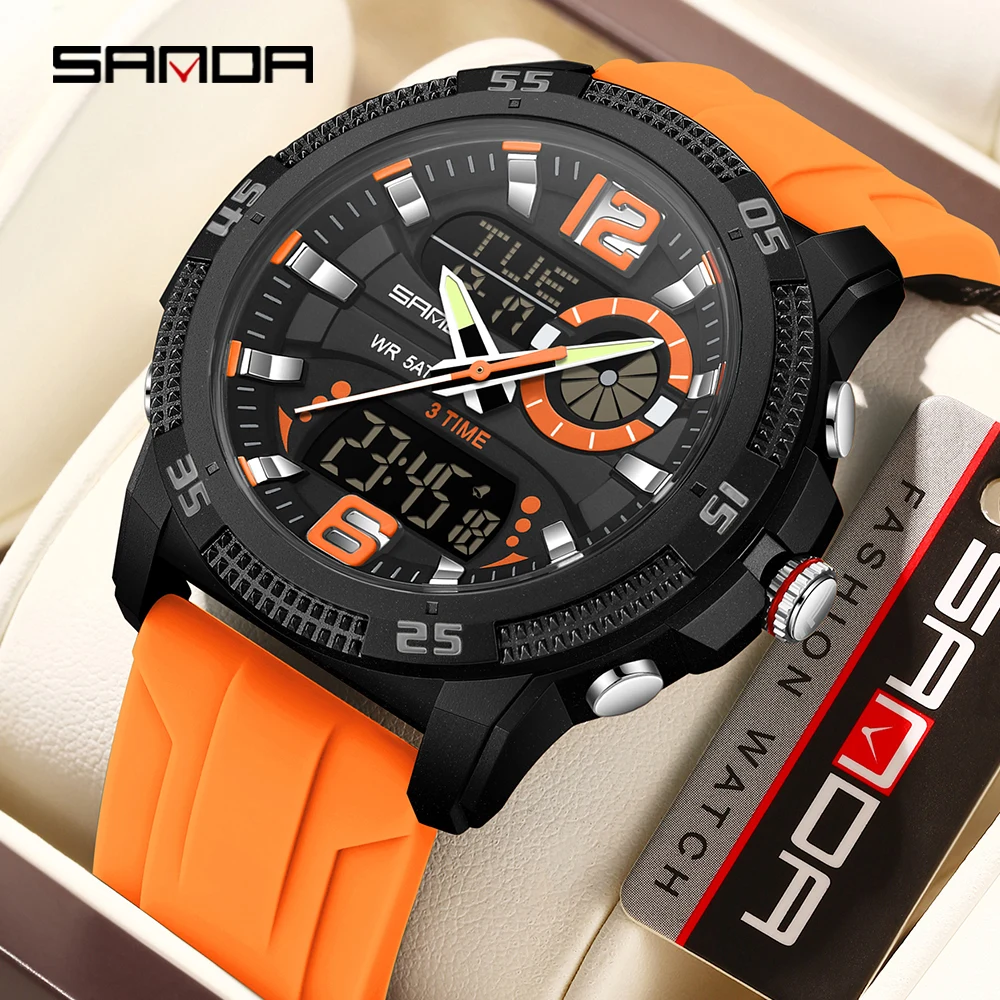 SANDA Men's Luxury Dual Display Sport Quartz Watch - Casual Waterproof Chronograph