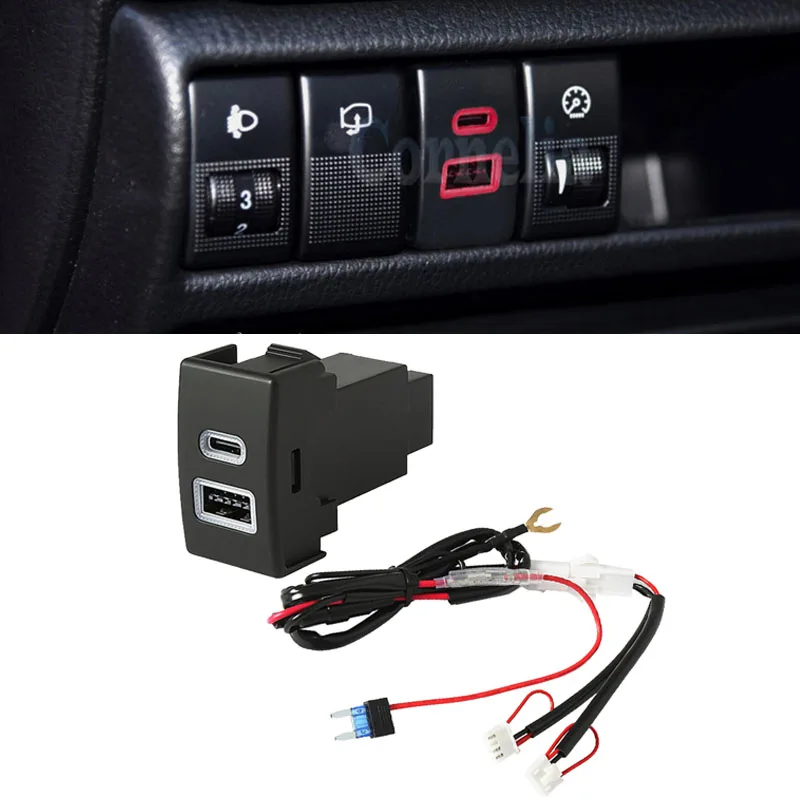 Lumière Rouge Voiture Chargeur Rapide Type-C Pd Qc3.0 Usb Touristes Prise Adaptateur Secteur Avec Fil De Connexion Pour Mazda 3 5 6 Mx-5 Rx-8 Cx-7