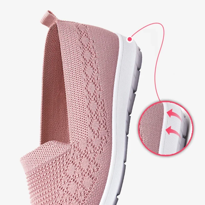 Spring Summer Breathable Knitted Flats for Women 2025 Comfortable Slip On Mom Shoes Woman Slip On Non Slip Casual Sneaker Female