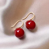 New Fashion Red Color Imitation Pearl Drop Earrings for Women Small Delicate Holiday Jewelry Accessories Gift