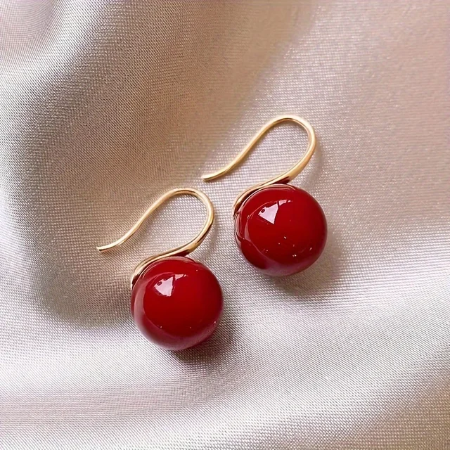 New Fashion Red Color Imitation Pearl Drop Earrings for Women Small Delicate Holiday Jewelry Accessories Gift