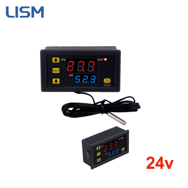 24 V -Os Mini Digitális Hőmérséklet -Vezérlő Led Kijelző Termosztát -Szabályozó Fűtés Hűtővezérlő Kapcsolóval