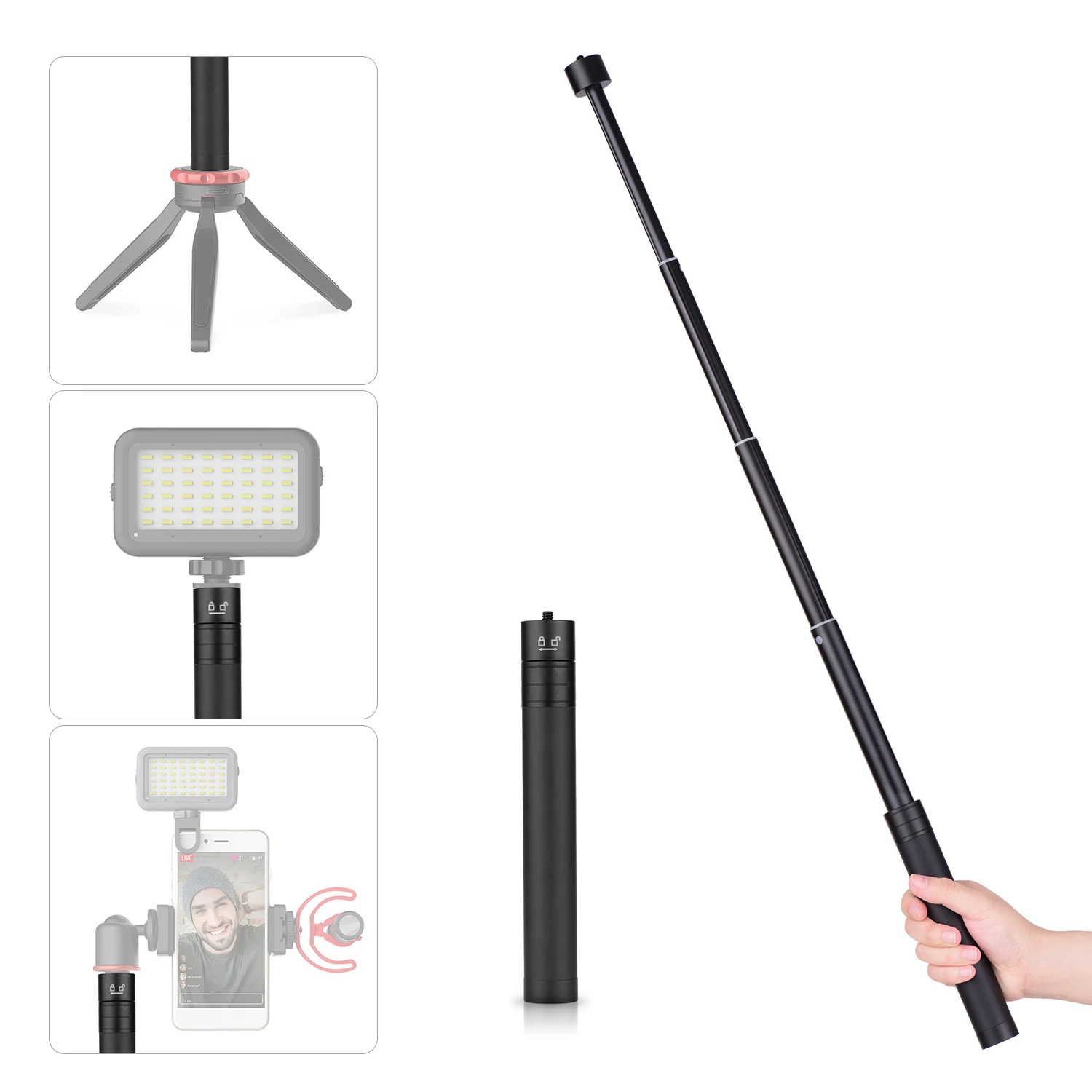 Perche d'extension pour stabilisateur gimbal, 19-73 cm, alliage aluminium