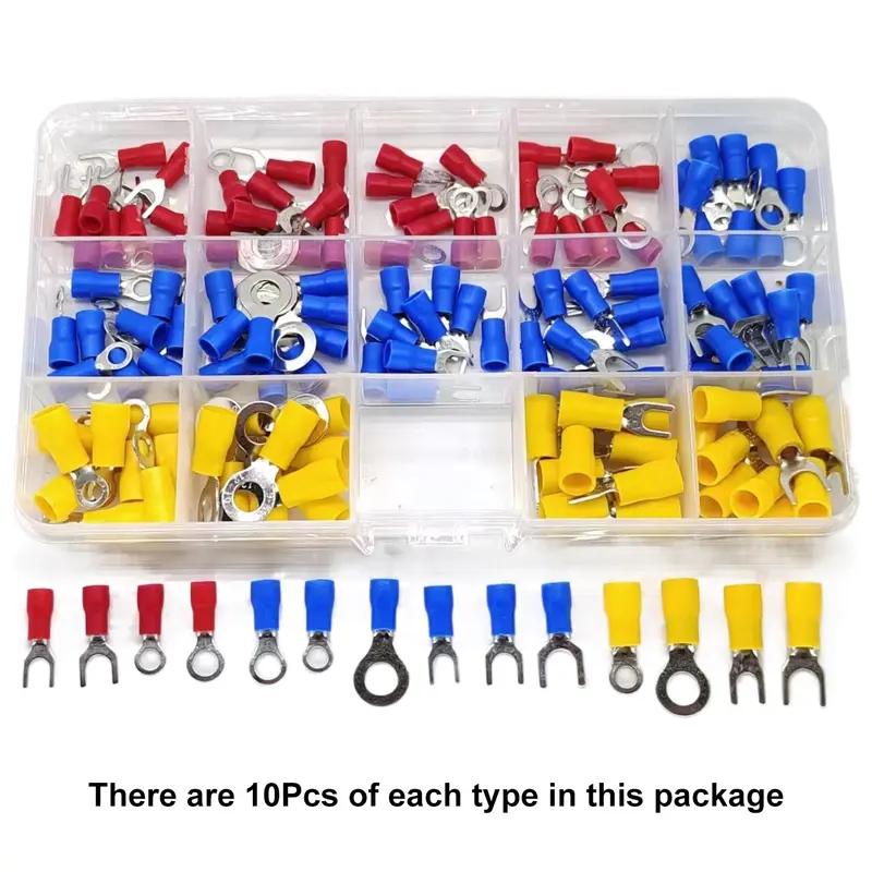 Insulated Cable Connector Electrical Wire Crimp Spade Butt Ring Fork Set Ring Electric Crimp lugs Rolled Terminals Assorted Kit - Image 12
