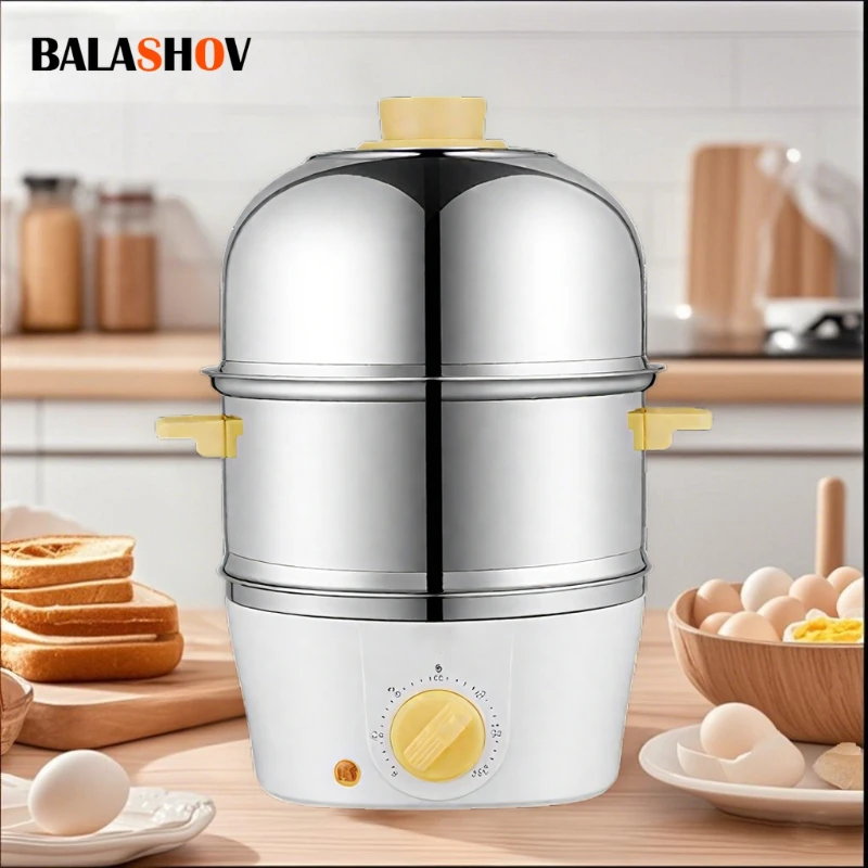 Multi-Function Stainless Steel Double-Layer Egg Cooker – Steamer, Poacher, and Breakfast Maker Egg Boiler Mini Kitchen Appliance 1