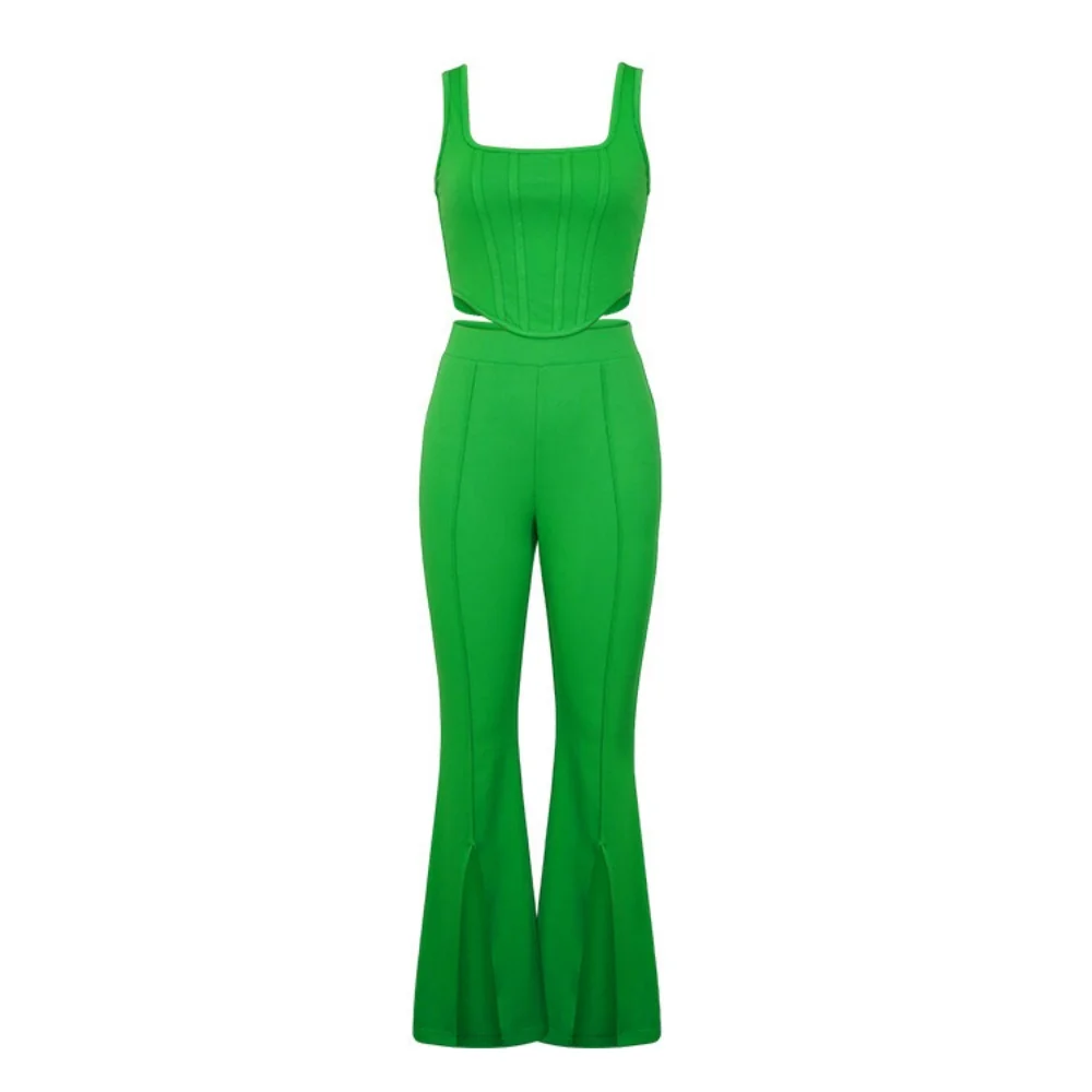 BKLD 2024 Women Two Piece Set Slim Fit Sleeveless Tank Top Split Pant Sets Fashion Solid Color Sexy Night Club Outfits