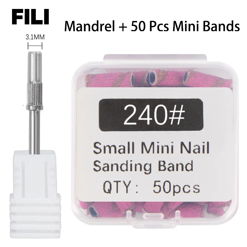 50Pcs 3.1MM Small Sanding Bands With Shaft Set For Dead Skin Calluses Nail Polishing Mini Sandband Nail Drill Bits Manicure Tool