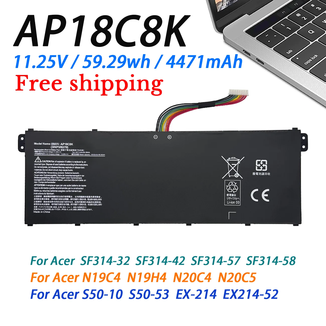 thumbnail image 2 of New AP18C8K Battery For Acer Swift 3 SP314-54N SF314-42 A514-54 A514-53 Laptop – Vital Trade International 2 of 10