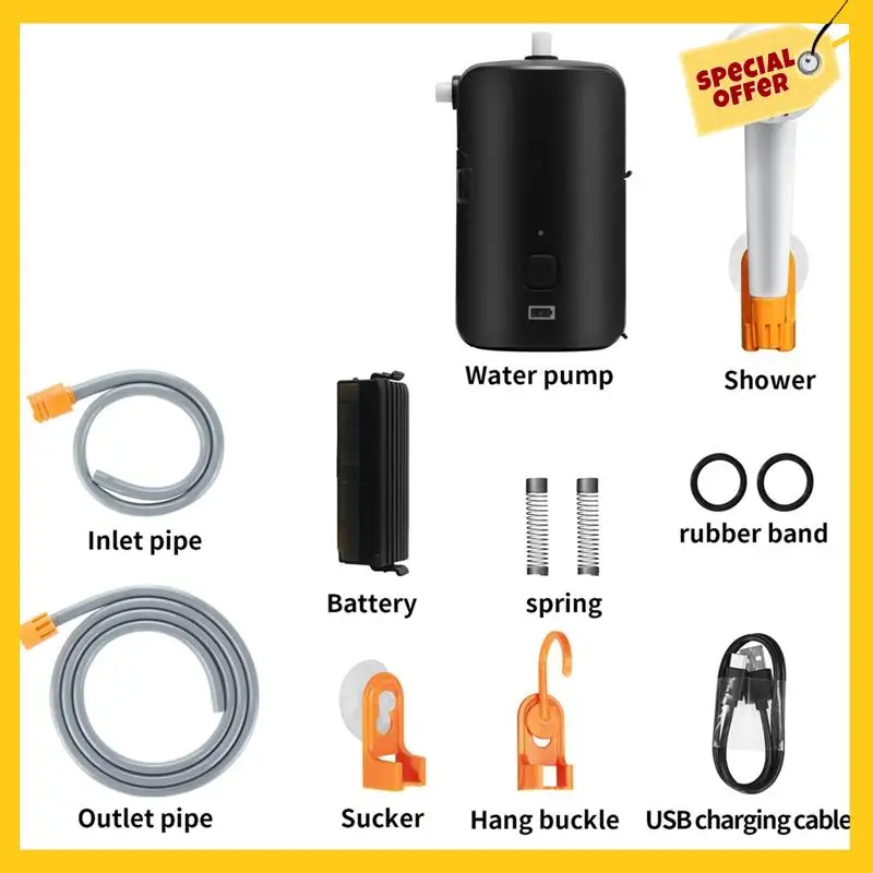 A45G-Outdoor Shower Portable Electric Shower Pump Waterproof With 2-Level Water Flow For Camping Hiking Picnic