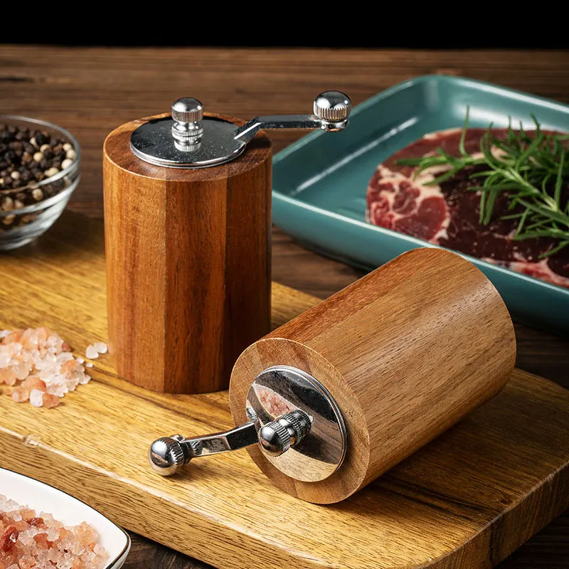 Wooden Salt And Pepper Grinder Set, Manual Solid Wood Pepper