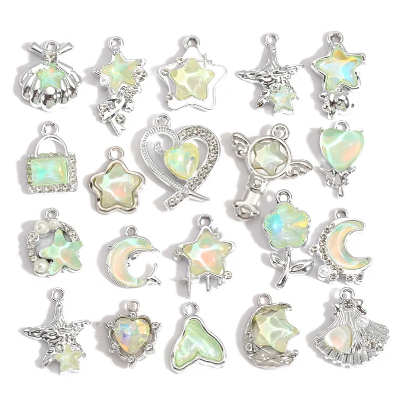 10 Stück zufällig gemischte Anhänger im Y2K-Stil, Mond, Stern, Herz, Charms für DIY handgefertigte Halsketten, Armbänder, Schmuckherstellung, Bastelbedarf – Detail 4