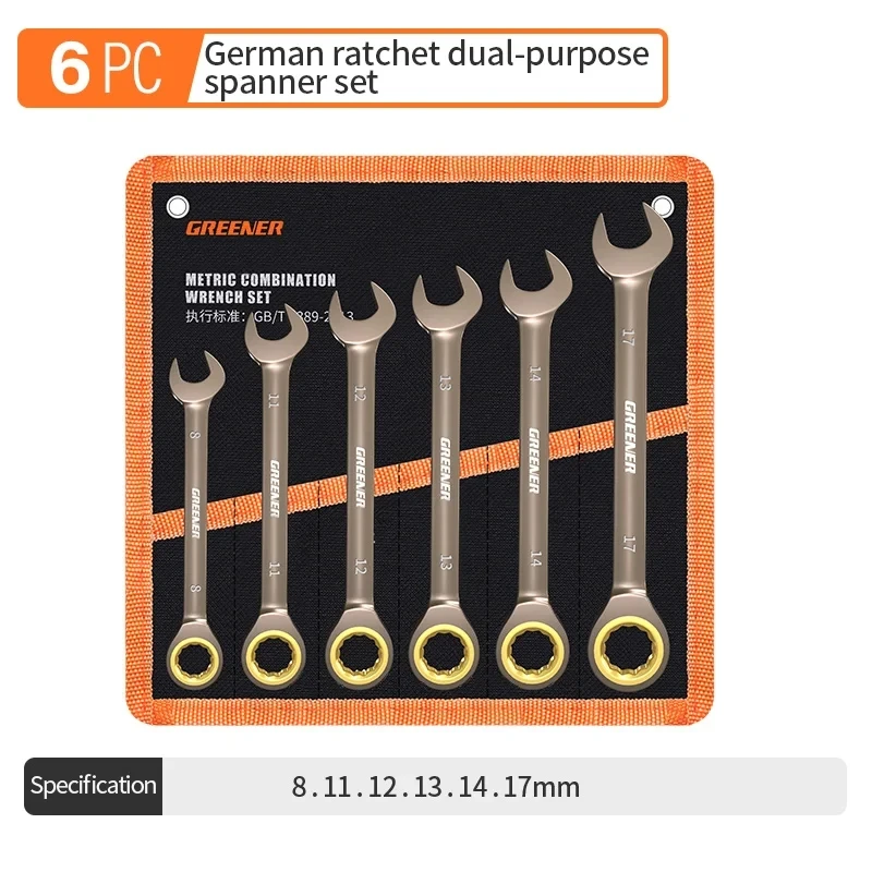

6PCS Atcheting Combination Wrench Set Key Wrench Ratchet Spanner Metric Hand Tool Sets,Car Repair Tools with Carrying Bag