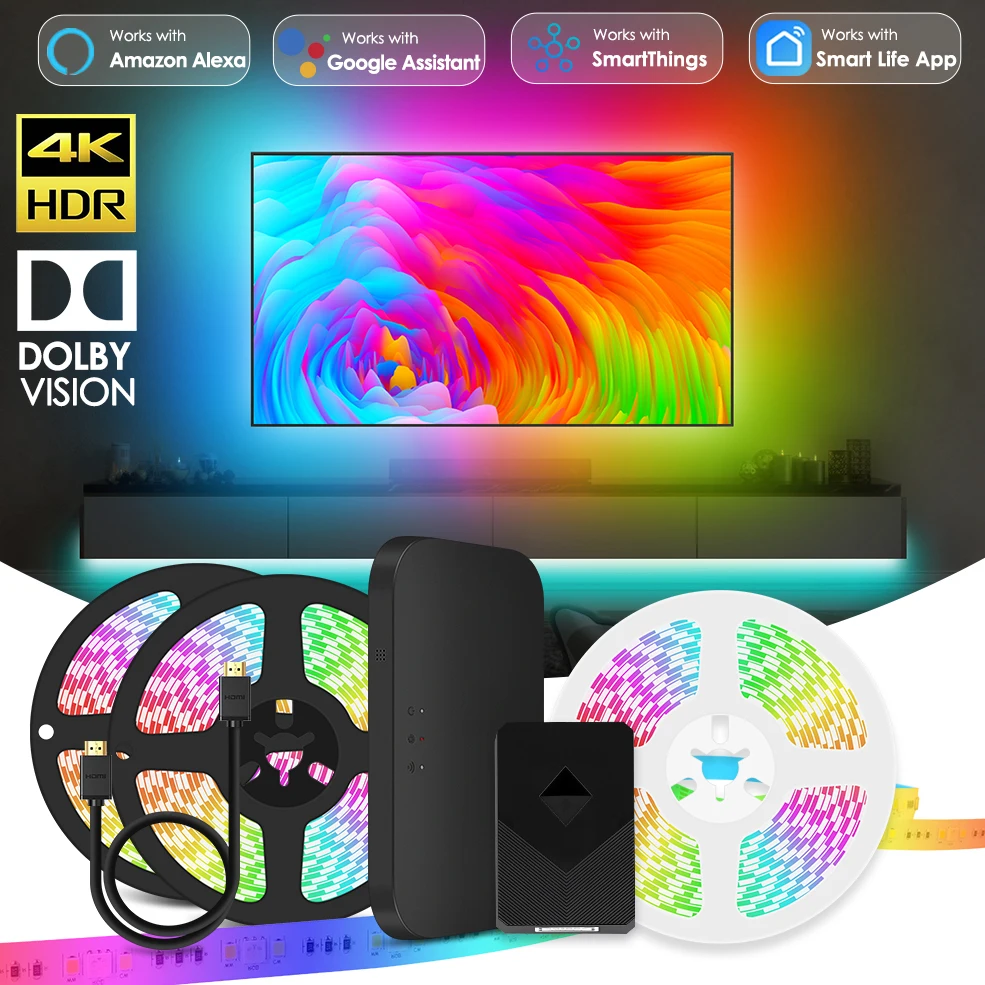 Ambient TV PC Backlight Led Strip Lights For HDMI Devices USB RGB Tape  Screen Color Sync Led Light Kit For Alexa/Google /TVs Box - AliExpress