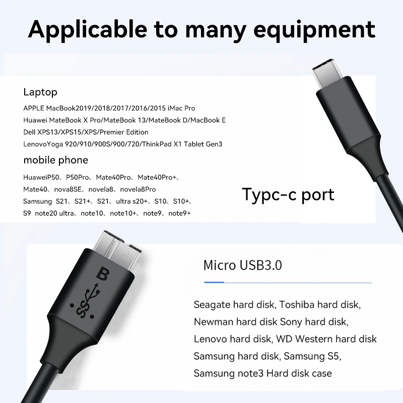 USB C에서 마이크로 B 하드 드라이브 외부 케이블, HDD 마이크로 데이터 케이블, SSD SATA 케이블, 삼성 하드 디스크 마이크로 B USB3.0 케이블