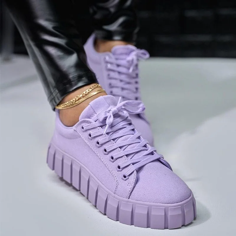 

2023 Women Platform Canvas Shoes Solid Color Lace Up Thick-soled Casual Sneakers Designer Shoes Tenis Feminino Zapatos De Mujer