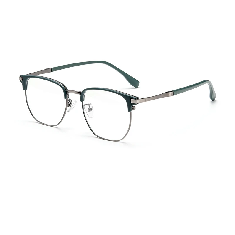 80523 Korean Style High Quality Eyebrow Frame Square Metal Translucent Gray Eyeglass Frame Optical Prescription Anti Blue Light