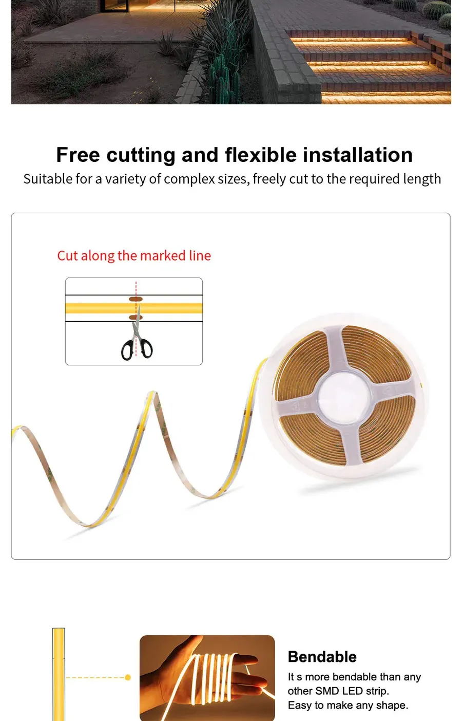 5m 10m Flexible 12V 24V LED COB Strip Light Bar S33c7f0da63f846e899abf465640a2fb9q