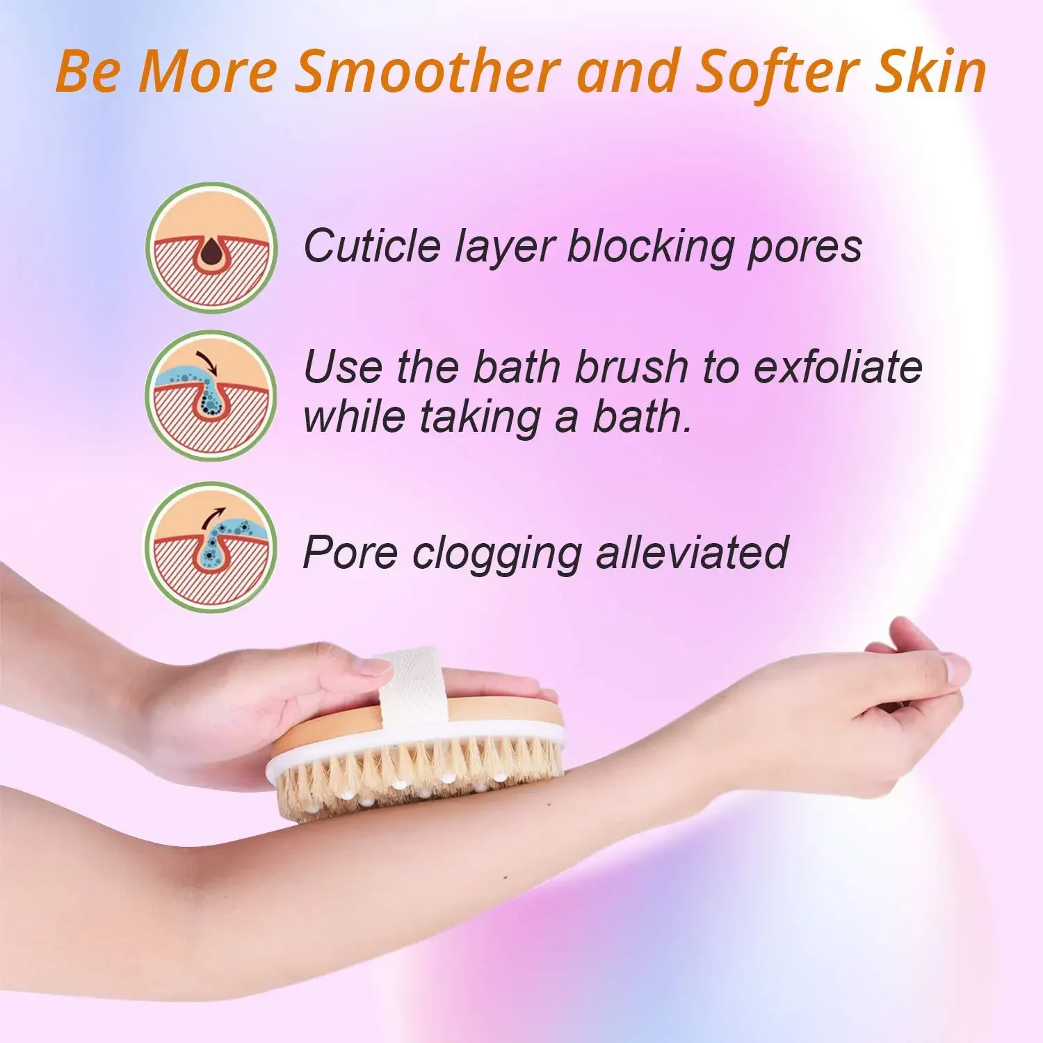 Wet Dry Skin Body Brush Natural Pig Bristles Dry Skin Exfoliating Body Massage Cleaning SPA Tool For Cellulite Lymphatic Drainag
