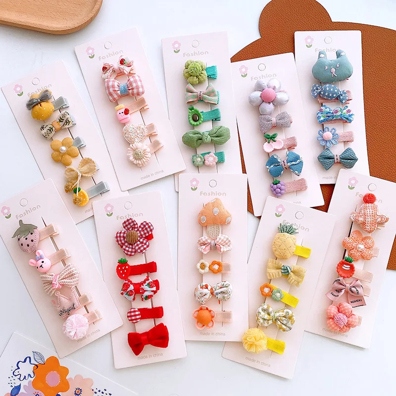 

5PCS Bowknot Girl Hairpins Cute Floral Children Hair Clips Kids Barrettes Baby Small Girls Edge Clip Hair Accessories