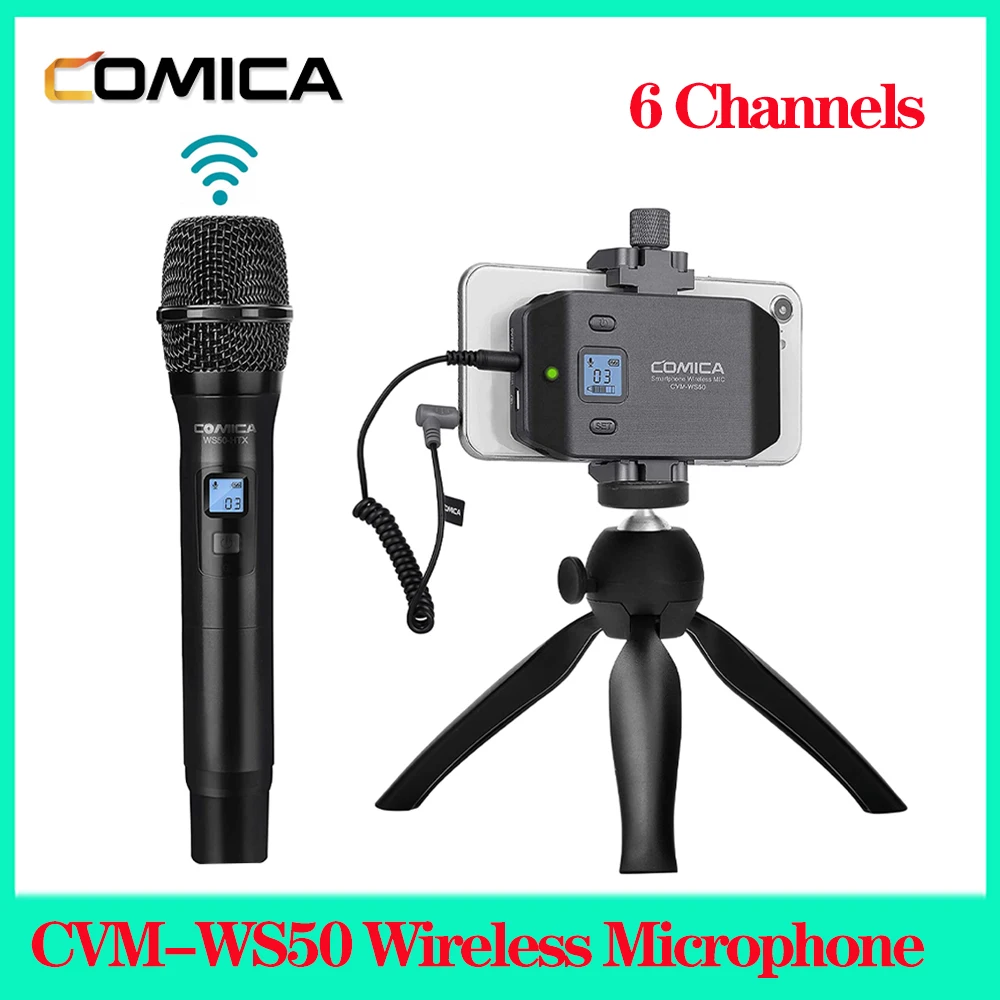 

Comica CVM-WS50 Wireless Smartphone Microphone Handheld Microphone UHF 6 Channels Wireless Lavalier Mic System Portable