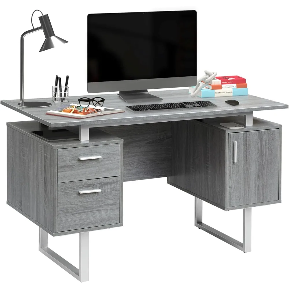 

Techni Mobili Modern Office Desk with Storage, Gray