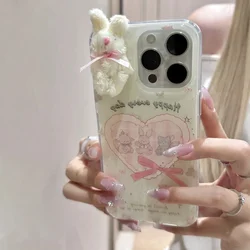 Whimsical Love Butterfly Phone Case with Plush Bow Rabbit Doll Design - iPhone 12 Pro (SMT2777 Color)