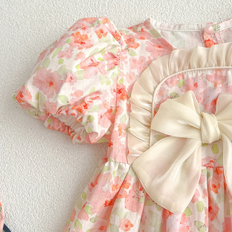 Summer Kids Baby Girls Short Sleeve Sisters Printing Dress Infant Rompers Baby Girls Sweet Princess Children Clothes Dress 6