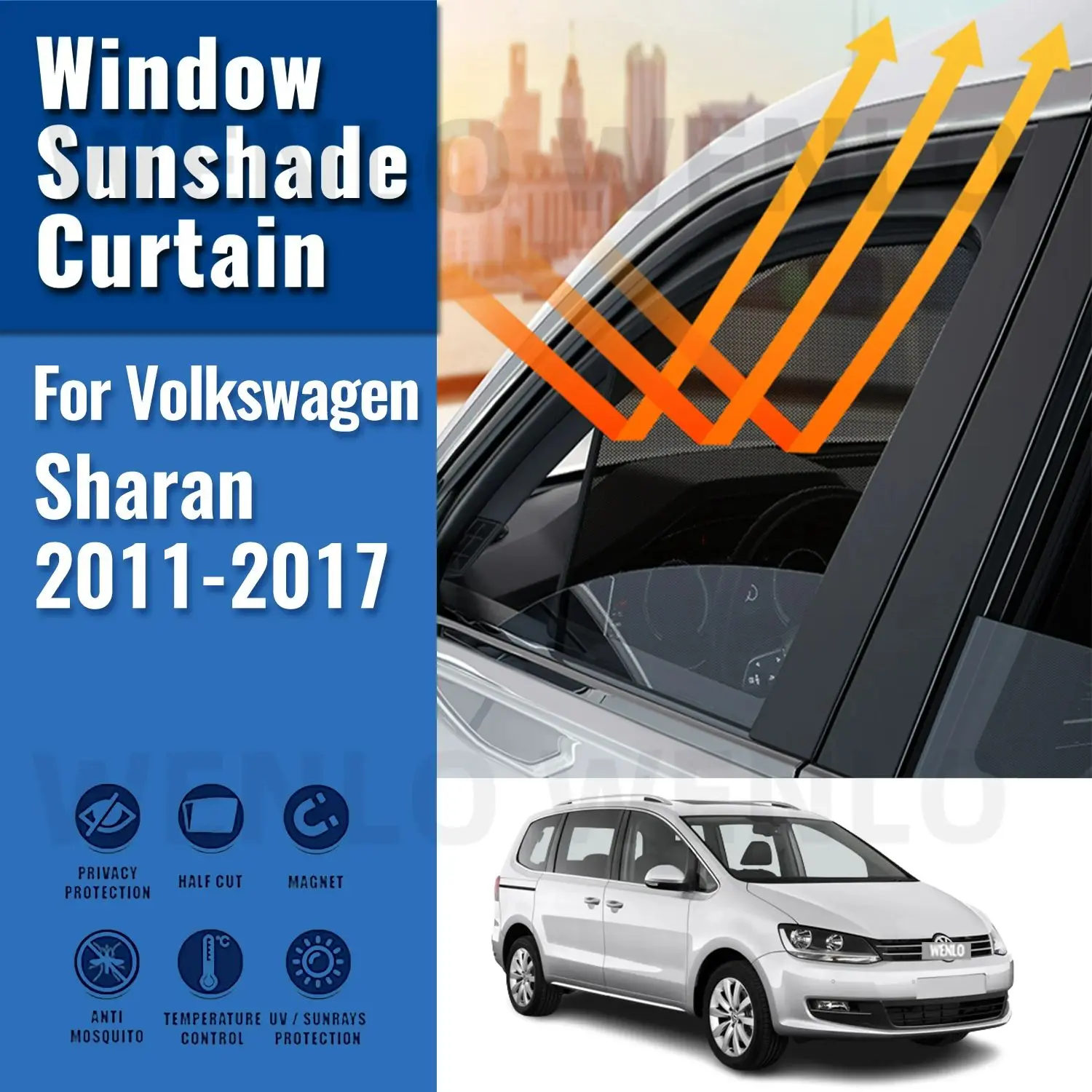 

For Volkswagen VW Sharan 2011-2017 Magnetic Car Sunshade Shield Front Windshield Frame Curtain Rear Side Window Sun Shade