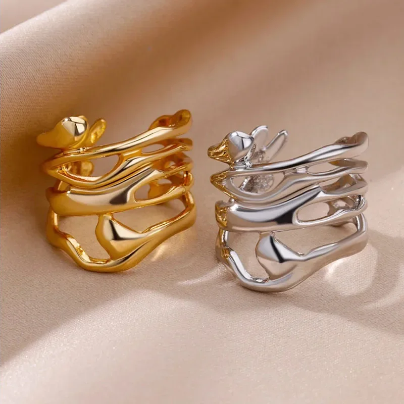 Finger Ring 2025 hollowed-out electroplating golden ring hollow wide simple and fashionable jewelry gift