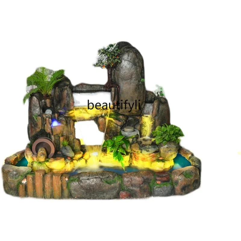 

Large Rockery Water Lucky Fountain Fengshui Wheel Fish Pond Courtyard Decoration Humidifier Ornaments