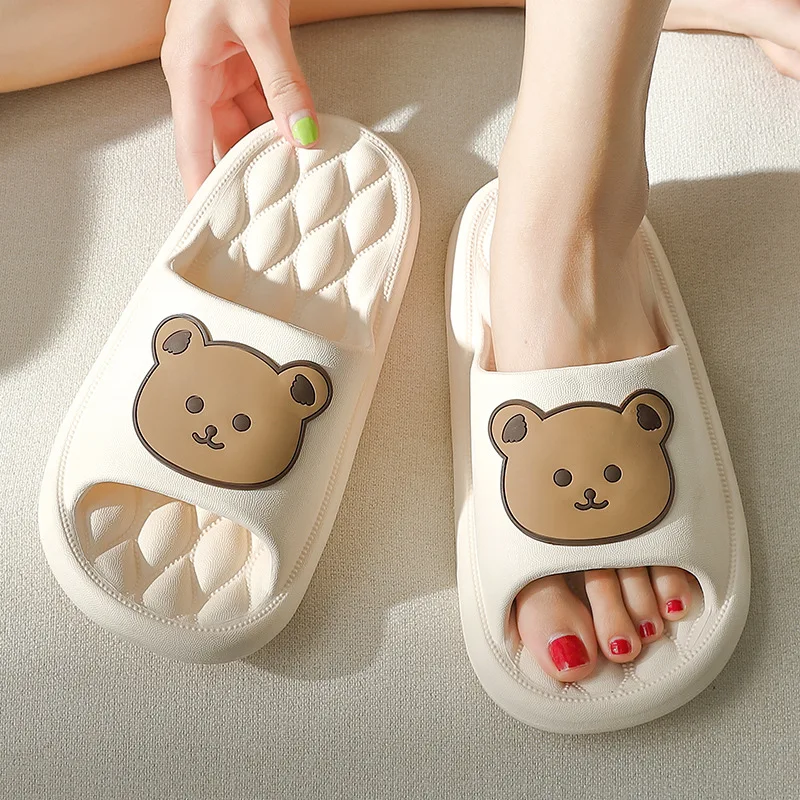 Big Size Summer Women Men's Slippers Thick Flats Platform Beach Slides Soft Bath Cartoon Sandals Outdoors Massage Couple Shoes women platform slippers female summer casual flock bow buckle slides fashion new ladies comfort flats big size footwear