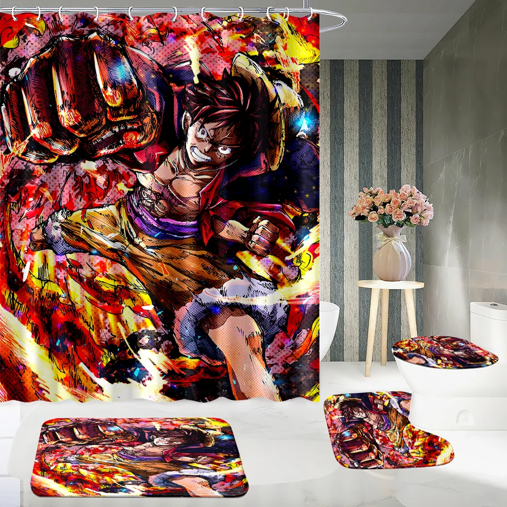 

1/4 шт. 70*70 дюймовая цельная Водонепроницаемая душевая занавеска Luffy С нескользящими ковриками, крышка для туалета, коврик для ванной, 12 крючков