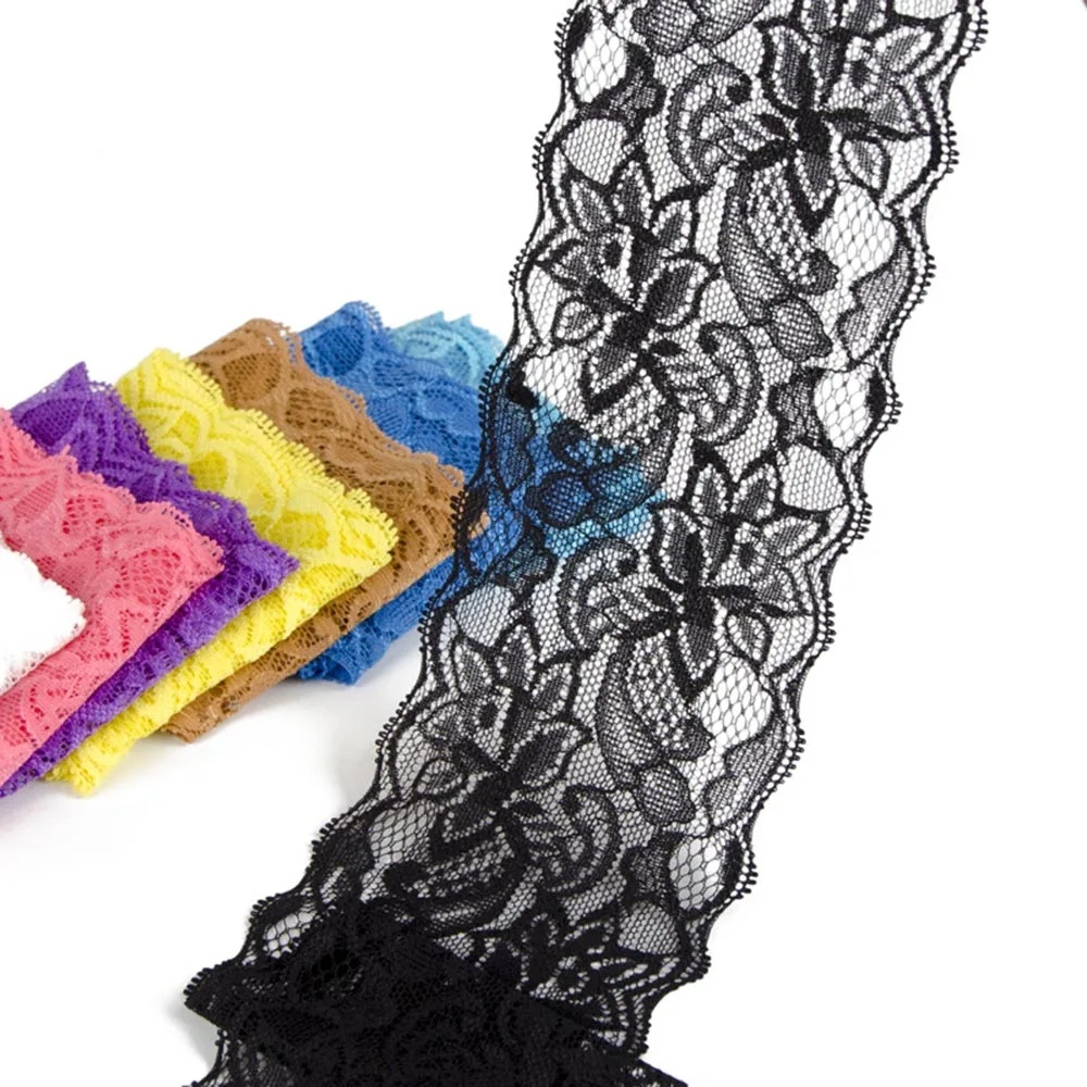 Description Picture 3 of item2~10yard Width 8cm Elastic Lace Sewing Ribbon White Black Stretch Lace Trimming Fabric Knitting Material DIY Garment Accessories