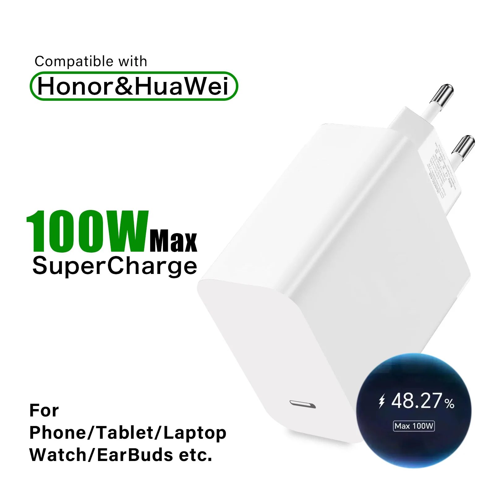 For Honor Magic 7 6 100W Charger EU SuperCharge for Huawei Pura 80 70 Mate X6 50 Nova14 USB C Phone charger cable