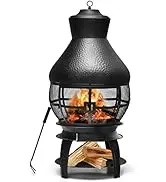 Giantex Wood Burning Chiminea, Heavy Duty Fireplace Chimenea Wooden Fire Pit with 2-piece Log Gra...