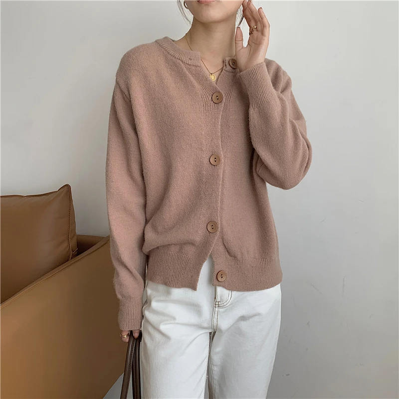 cardigan Croysier Cardigan Winter Women Long Sleeve Top Crew Neck Casual Knitted Sweater Solid Loose Sweaters Single Breasted Cardigans long black cardigan