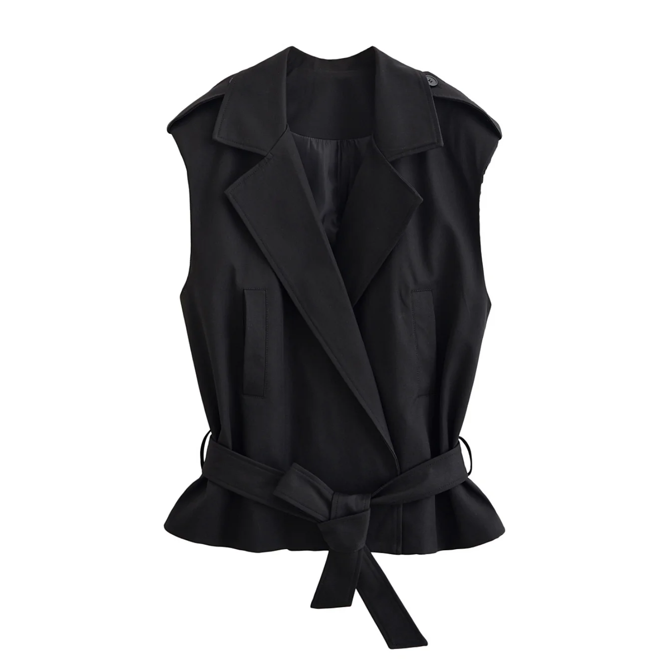 Women Leisure Blazers Vest Autumn Winter New Fashion Sleeveless Button With Belt Commute Vest Female Elegant Hight Street Top