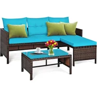 Patio Corner Sofa Set 3 Piece, Outdoor Rattan Sofa Set, Includes Lounge Chaise, Loveseat & Coffee Table, Patio Garden Poolside 1