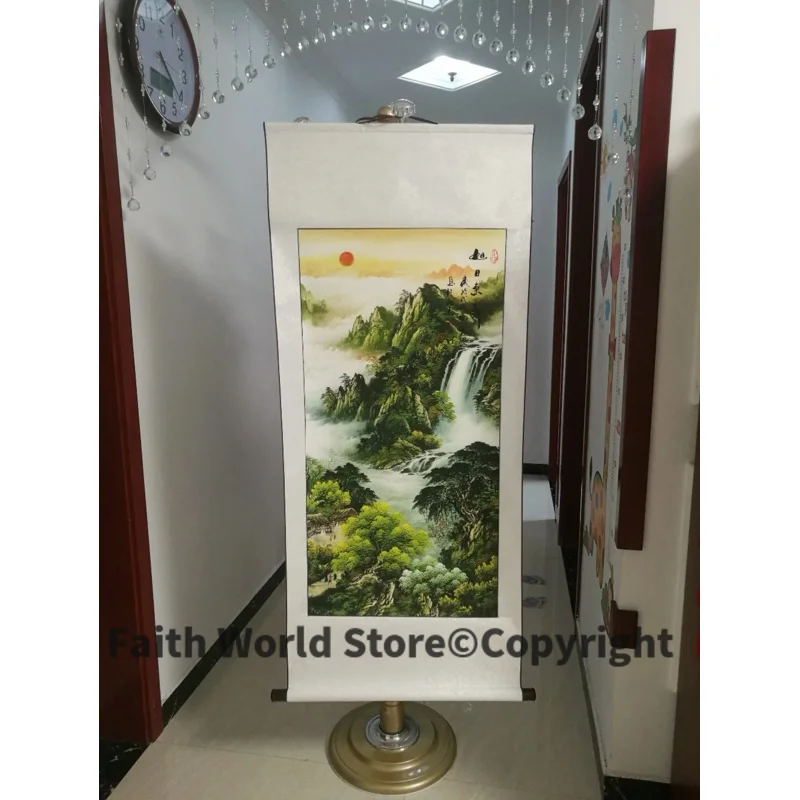 

140CM Large TOP business gift # Home office WALL Decorative art The red sun rose Auspicious landscape FENG SHUI painting